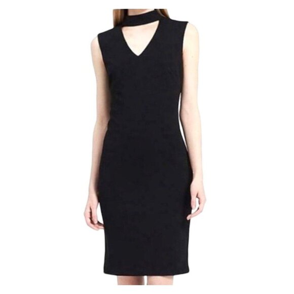 Calvin Klein Dresses & Skirts - Calvin Klein Sleeveless V-Neck Choker Obsidian Black Knit Sheath Dress Size 8